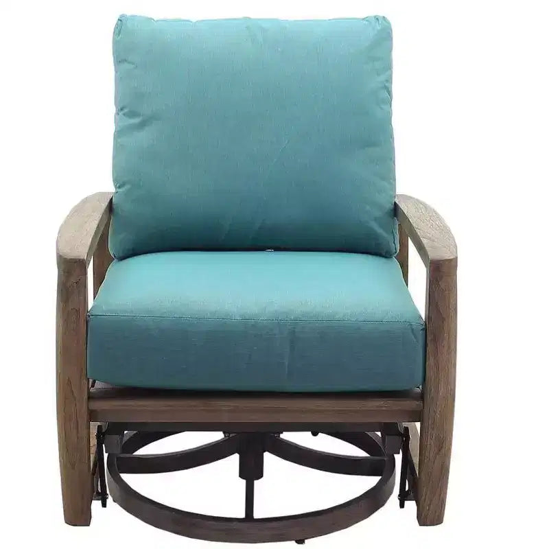 Courtyard Casual Avalon FSC Teck Glider Pivotant en Teck Fini Gris Bruyère Suspension de Toile Sous le Coussin pour plus de Confort Tissu Sunbrella
