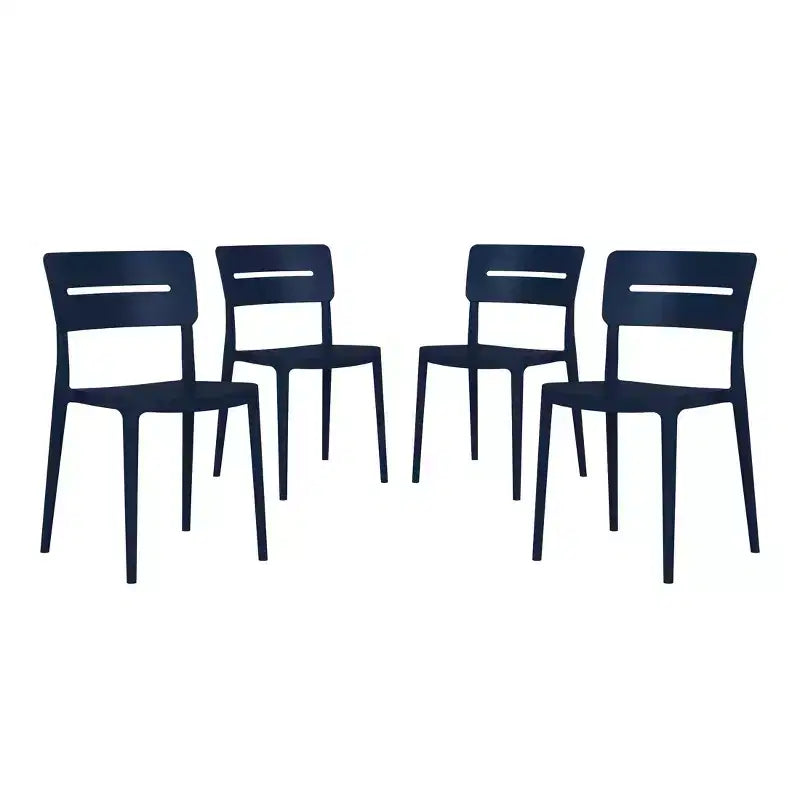 WestinTrends Playa Outdoor Modern Stackable Plastic Patio Dining Chairs (Set of 4), Navy Blue