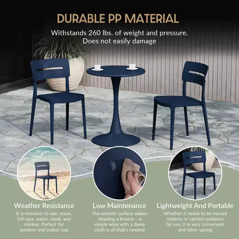 WestinTrends Playa Chaises de salle à manger d'extérieur modernes empilables en plastique (lot de 4), bleu marine