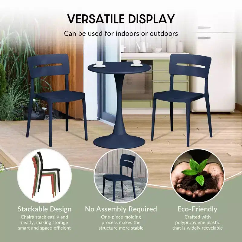 WestinTrends Playa Chaises de salle à manger d'extérieur modernes empilables en plastique (lot de 4), bleu marine