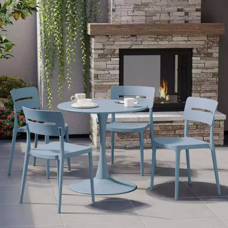 WestinTrends Playa Chaises de salle à manger d'extérieur modernes empilables en plastique (lot de 4), Bleu français