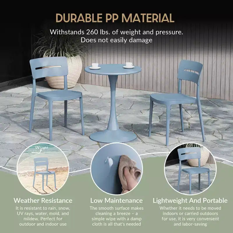 WestinTrends Playa Chaises de salle à manger d'extérieur modernes empilables en plastique (lot de 4), Bleu français