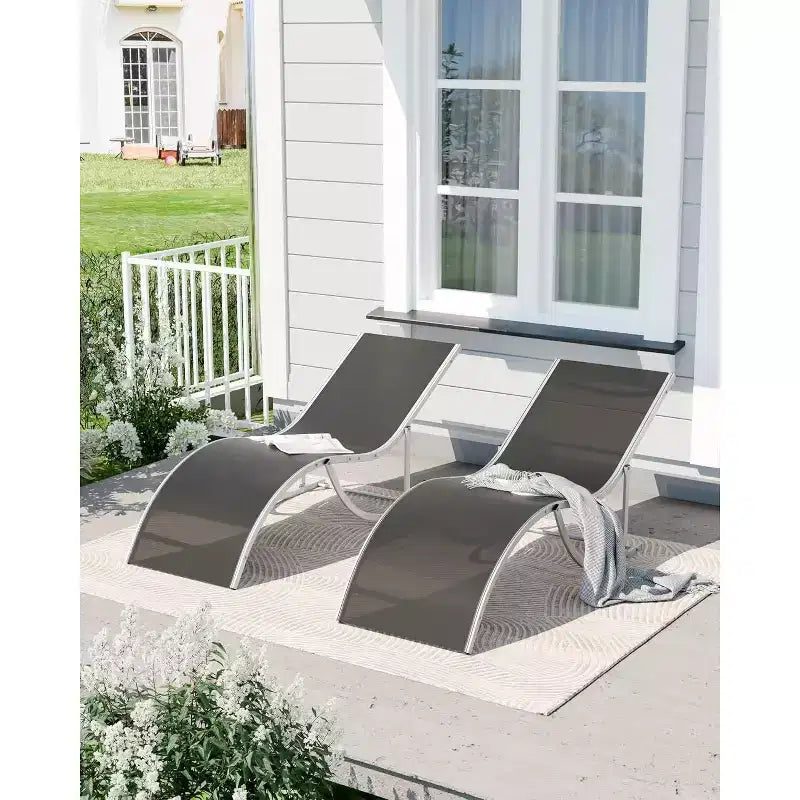 Ensemble de 2 chaises longues en aluminium Acekool - Chaises de piscine en textilène avec support ergonomique