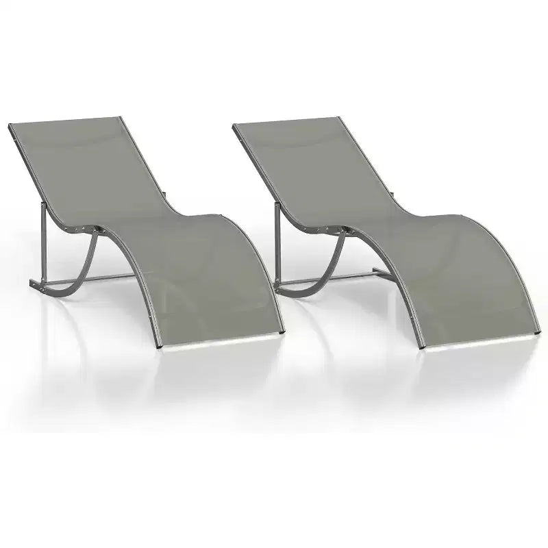 Ensemble de 2 chaises longues en aluminium Acekool - Chaises de piscine en textilène avec support ergonomique