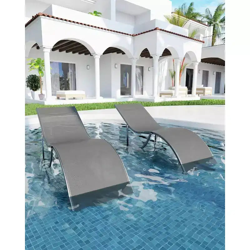 Ensemble de 2 chaises longues en aluminium Acekool - Chaises de piscine en textilène avec support ergonomique
