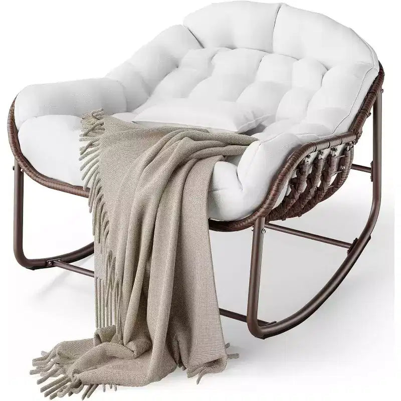 Fauteuil à bascule en osier surdimensionné Acekool – Siège moelleux de style Papasan pour usage intérieur et extérieur