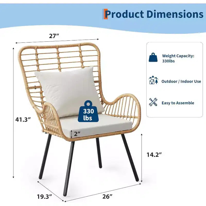 Ensemble de chaises en osier pour terrasse (2 ou 4 chaises), fauteuils d'appoint Bohème en rotin avec coussins et oreillers, chaises de bistrot intérieur/extérieur pour terrasse, balcon, salon