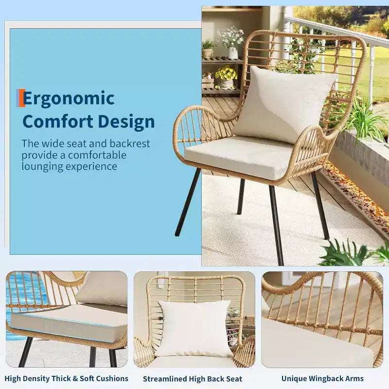 Ensemble de chaises en osier pour terrasse (2 ou 4 chaises), fauteuils d'appoint Bohème en rotin avec coussins et oreillers, chaises de bistrot intérieur/extérieur pour terrasse, balcon, salon