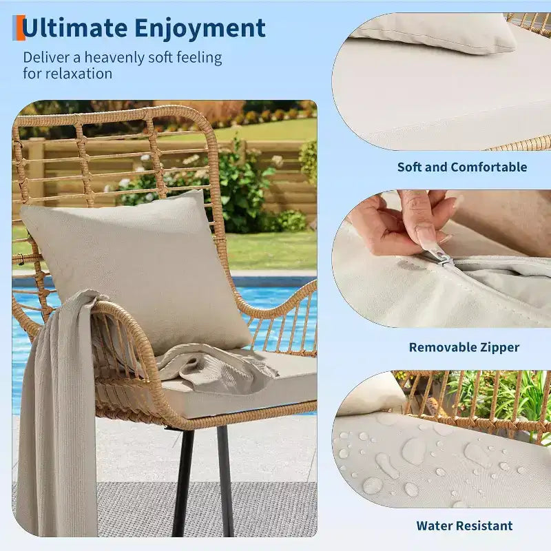 Ensemble de chaises en osier pour terrasse (2 ou 4 chaises), fauteuils d'appoint Bohème en rotin avec coussins et oreillers, chaises de bistrot intérieur/extérieur pour terrasse, balcon, salon