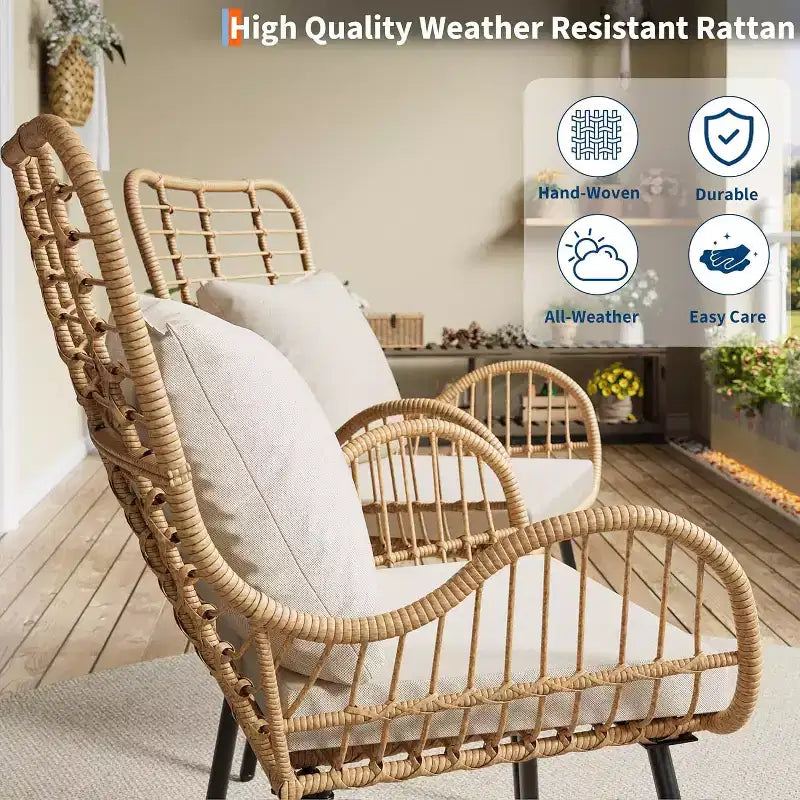 Ensemble de chaises en osier pour terrasse (2 ou 4 chaises), fauteuils d'appoint Bohème en rotin avec coussins et oreillers, chaises de bistrot intérieur/extérieur pour terrasse, balcon, salon