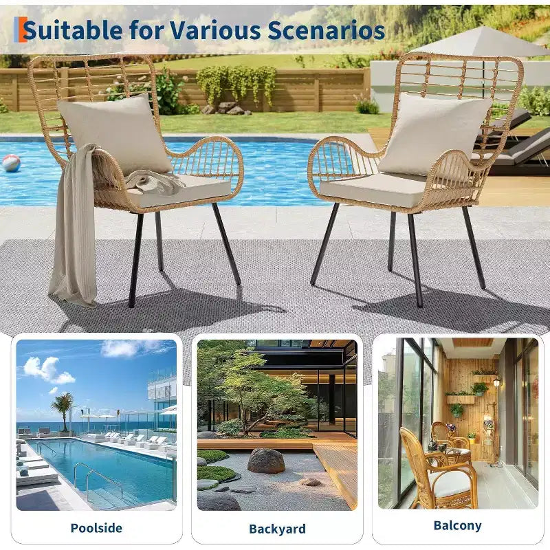 Ensemble de chaises en osier pour terrasse (2 ou 4 chaises), fauteuils d'appoint Bohème en rotin avec coussins et oreillers, chaises de bistrot intérieur/extérieur pour terrasse, balcon, salon