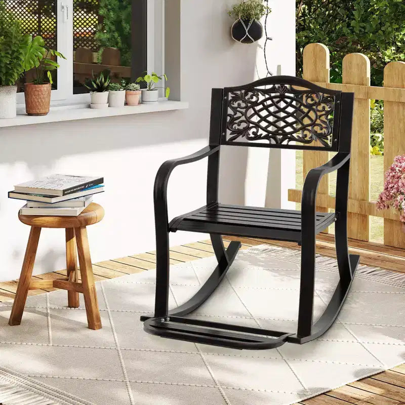 Costway 1/2 Fauteuil à Bascule de Patio Extérieur en Aluminium Moulé avec Repose-pieds et Dossier