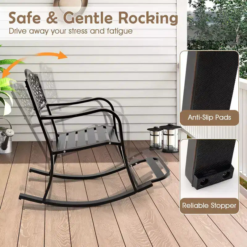 Costway 1/2 Fauteuil à Bascule de Patio Extérieur en Aluminium Moulé avec Repose-pieds et Dossier