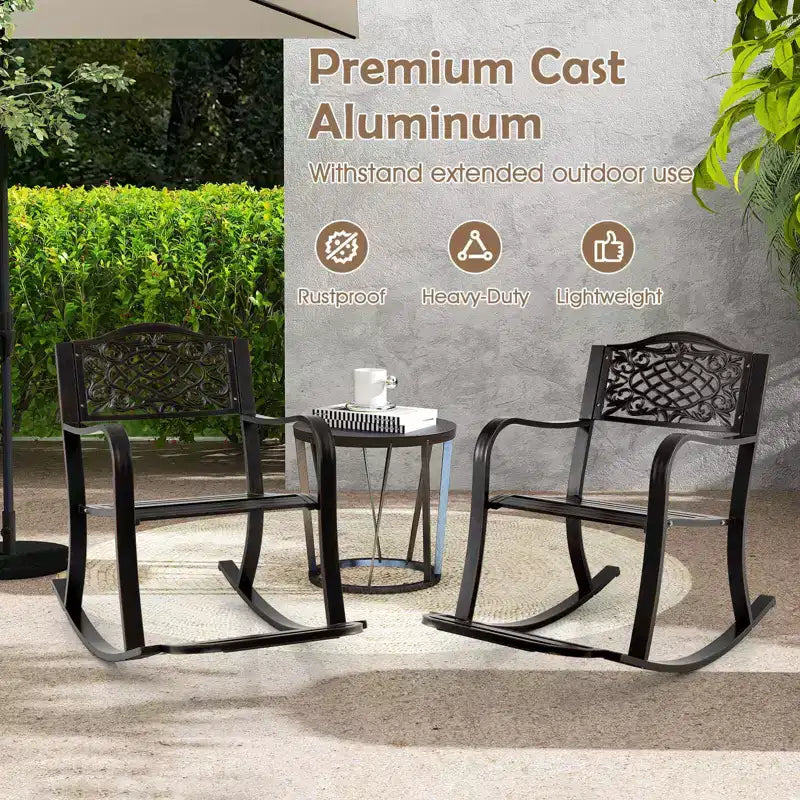 Costway 1/2 Fauteuil à Bascule de Patio Extérieur en Aluminium Moulé avec Repose-pieds et Dossier