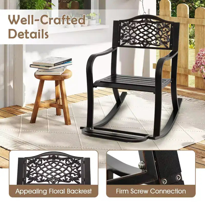 Costway 1/2 Fauteuil à Bascule de Patio Extérieur en Aluminium Moulé avec Repose-pieds et Dossier