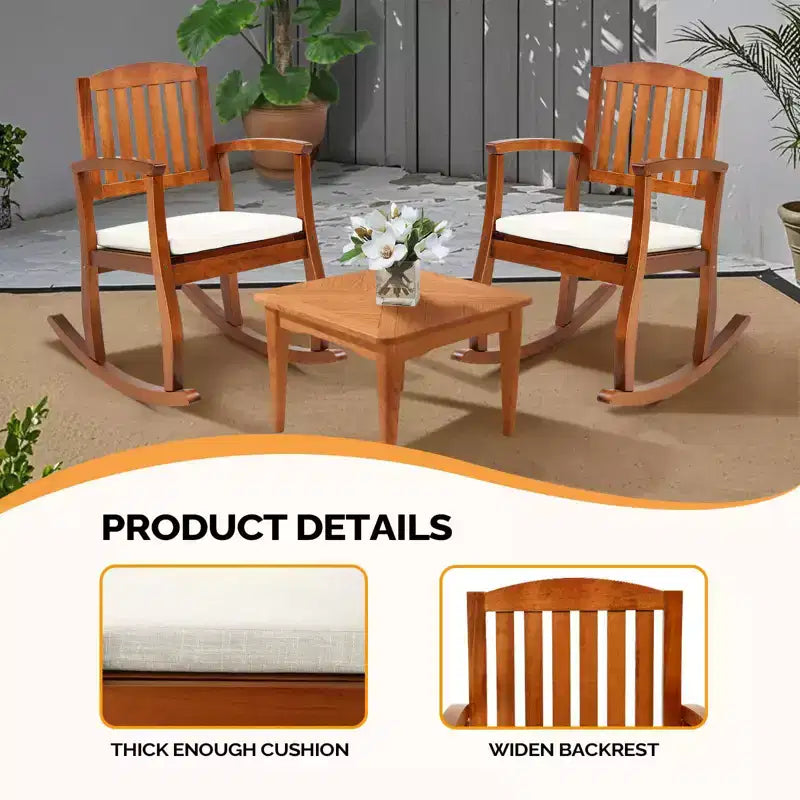 Karl Home | Fauteuil à bascule d'extérieur 91 cm en bois massif avec coussin