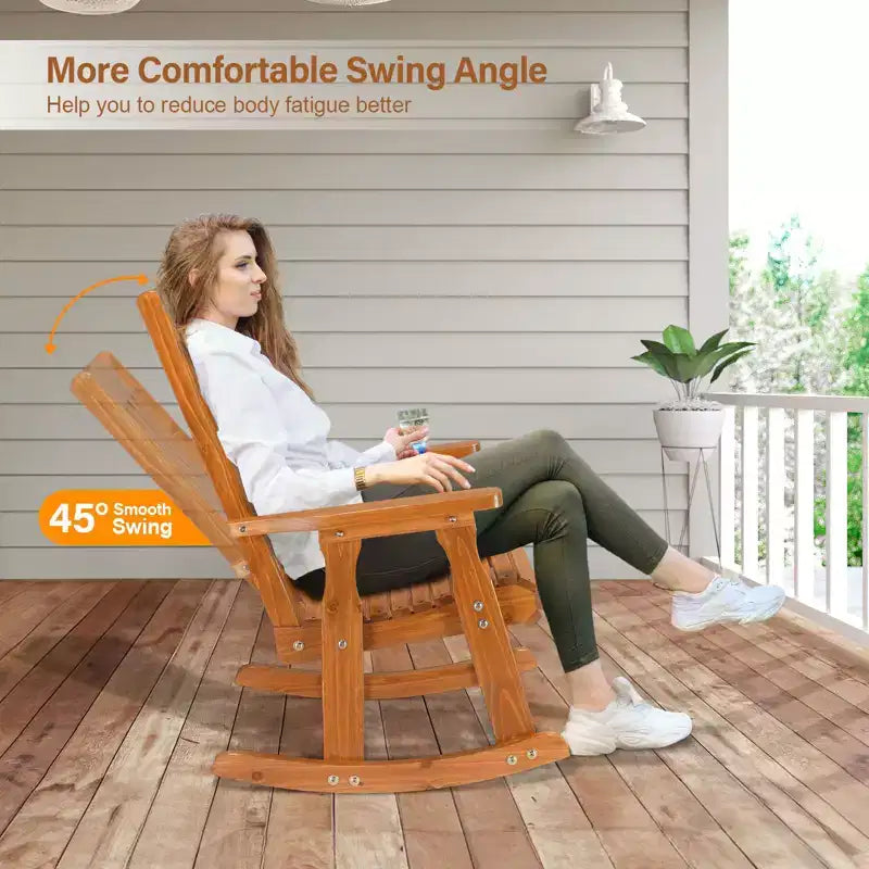 Karl Home | Fauteuil à bascule extérieur en bois massif à lattes de 71 cm avec coussin