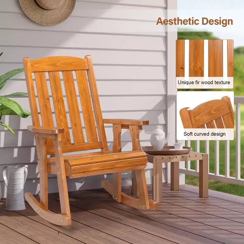 Karl Home | Fauteuil à bascule extérieur en bois massif à lattes de 71 cm avec coussin