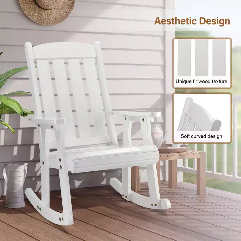 Karl Home | Fauteuil à bascule extérieur en bois massif à lattes de 71 cm avec coussin