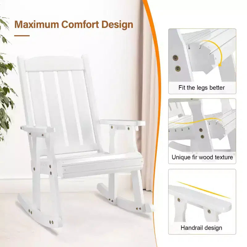 Karl Home | Fauteuil à bascule extérieur en bois massif à lattes de 71 cm avec coussin