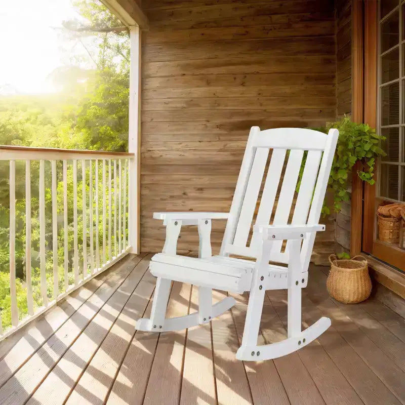 Karl Home | Fauteuil à bascule extérieur en bois massif à lattes de 71 cm avec coussin