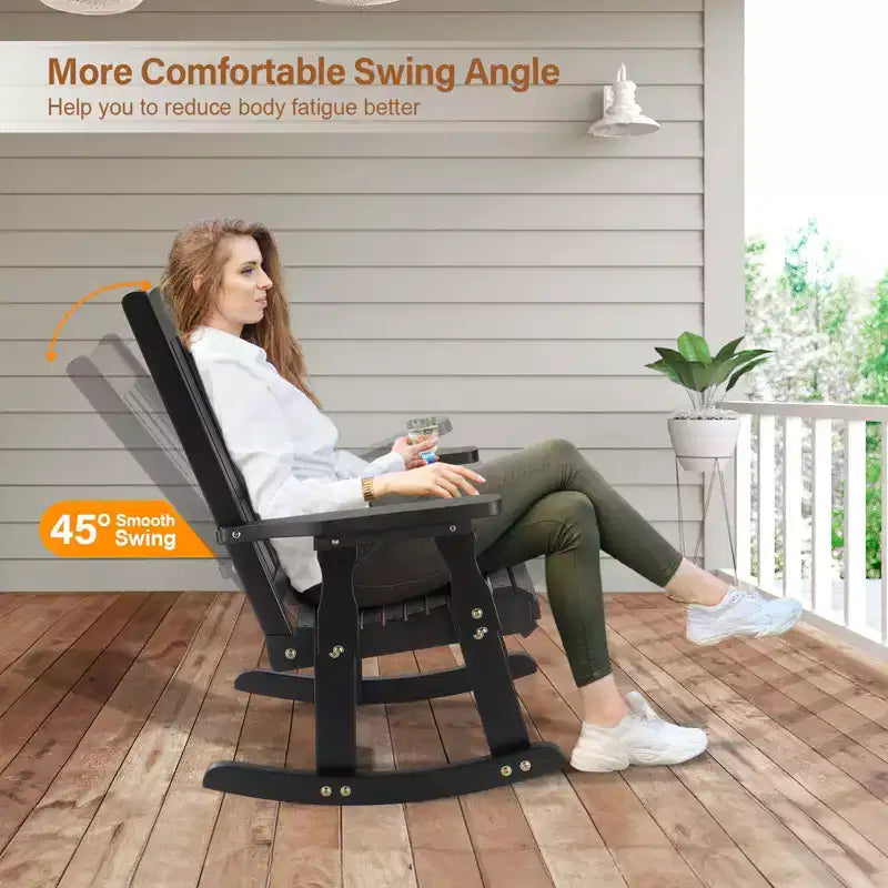 Karl Home | Fauteuil à bascule extérieur en bois massif à lattes de 71 cm avec coussin
