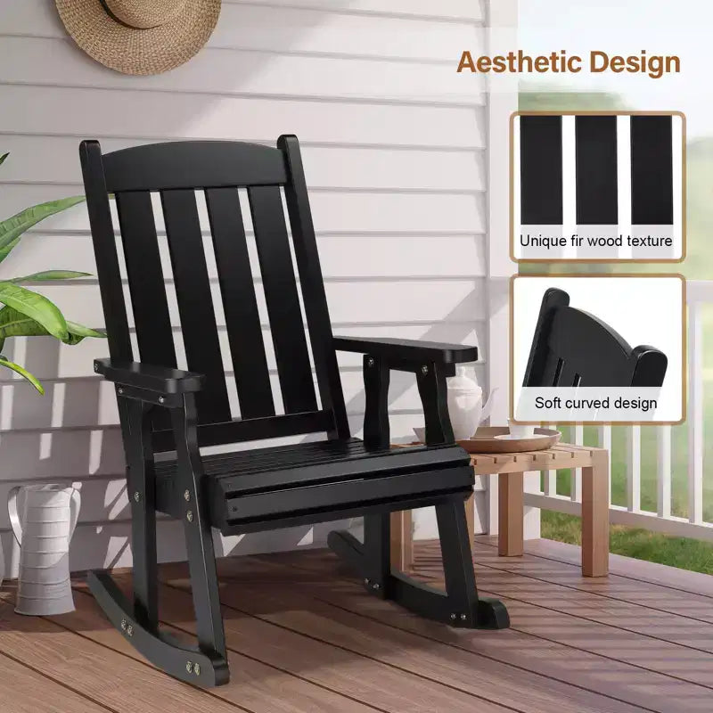 Karl Home | Fauteuil à bascule extérieur en bois massif à lattes de 71 cm avec coussin
