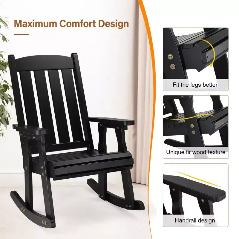 Karl Home | Fauteuil à bascule extérieur en bois massif à lattes de 71 cm avec coussin