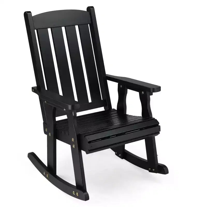 Karl Home | 28 in. Solid Wood Slat Back Outdoor Rocking Chair with Cushion