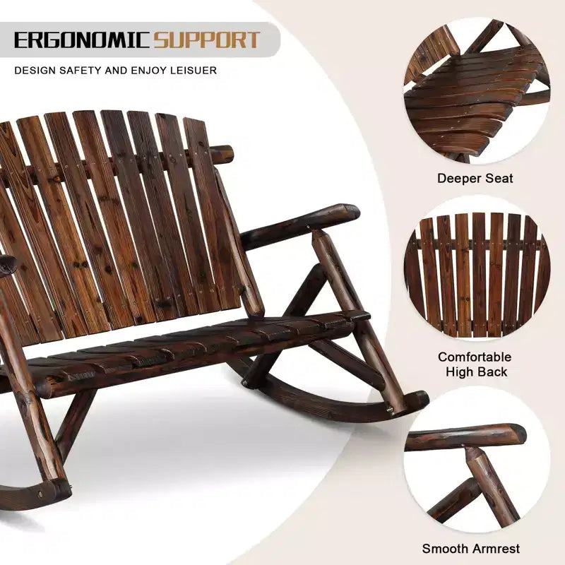 Karl Home | Banc à bascule d'extérieur à dossier haut en bois massif de 47 po
