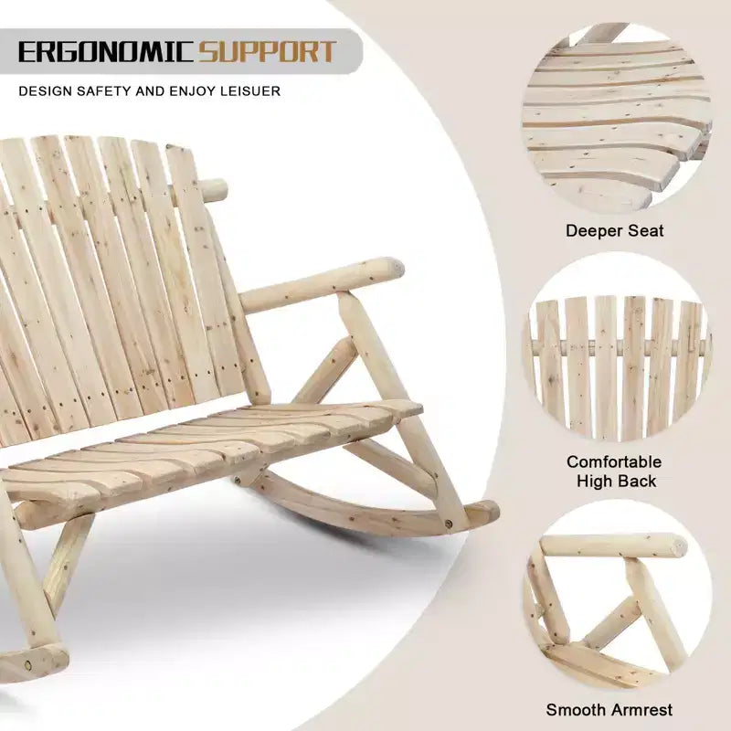 Karl Home | Banc à bascule d'extérieur à dossier haut en bois massif de 47 po