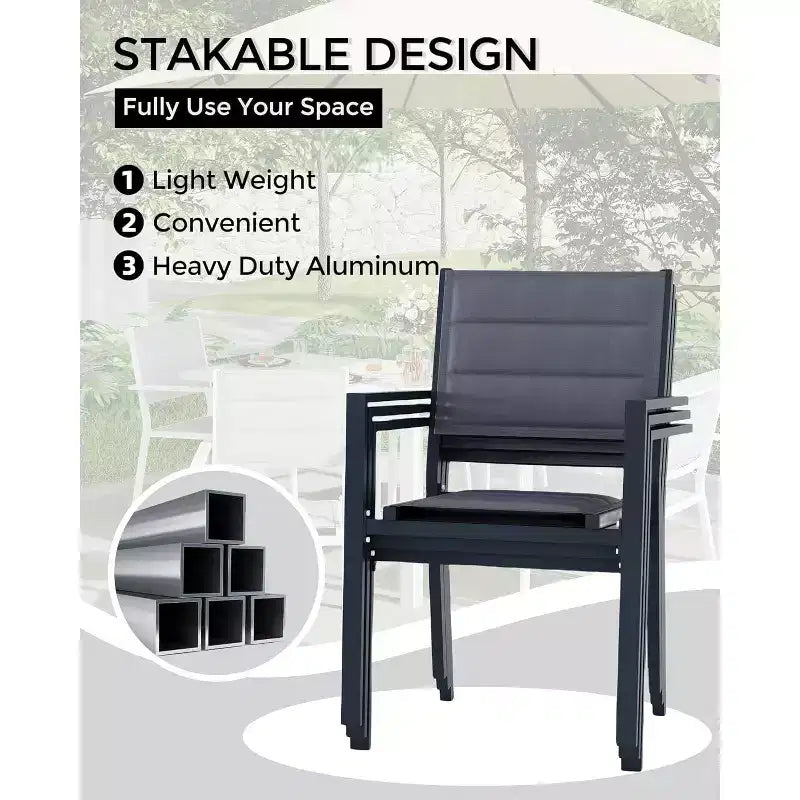 Lot de 2 chaises de terrasse empilables en aluminium COZONY, sièges d'extérieur tout temps avec tissu Textilene pour terrasse, jardin, arrière-cour