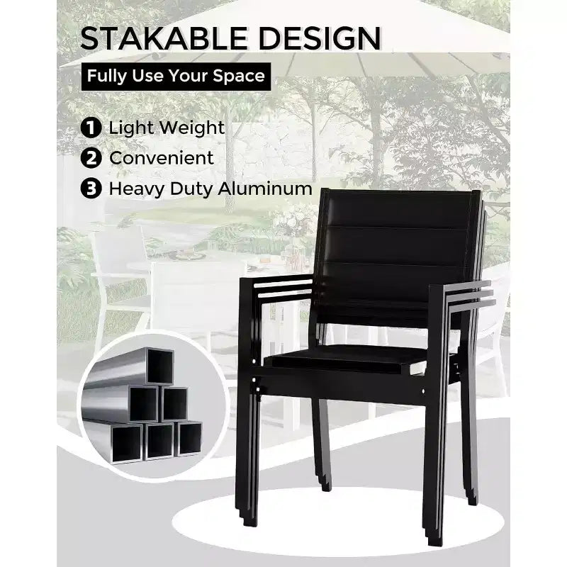 Lot de 2 chaises de terrasse empilables en aluminium COZONY, sièges d'extérieur tout temps avec tissu Textilene pour terrasse, jardin, arrière-cour