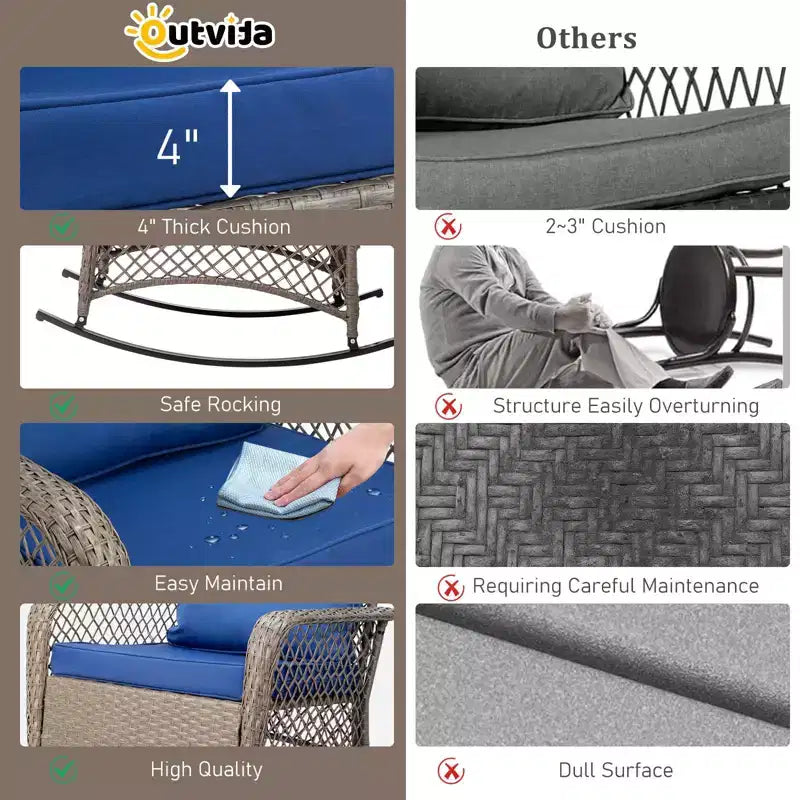 Karl Home | Fauteuil à bascule extérieur en rotin avec coussin
