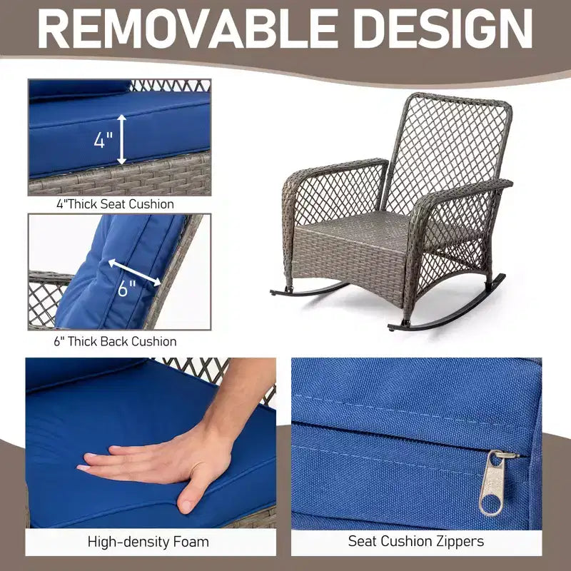 Karl Home | Fauteuil à bascule extérieur en rotin avec coussin