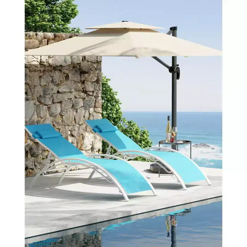 GustoWave 2 chaises longues d'extérieur en aluminium avec dossier réglable – Bains de soleil légers pour piscine, plage et terrasse – Résistantes aux intempéries