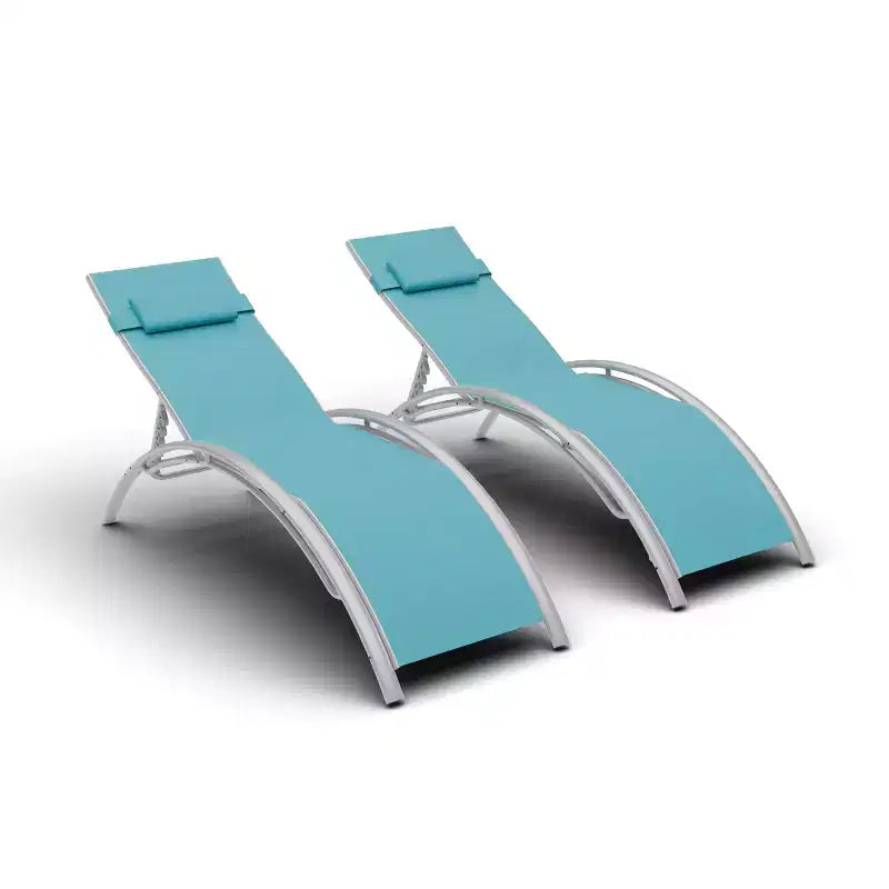 GustoWave 2 chaises longues d'extérieur en aluminium avec dossier réglable – Bains de soleil légers pour piscine, plage et terrasse – Résistantes aux intempéries