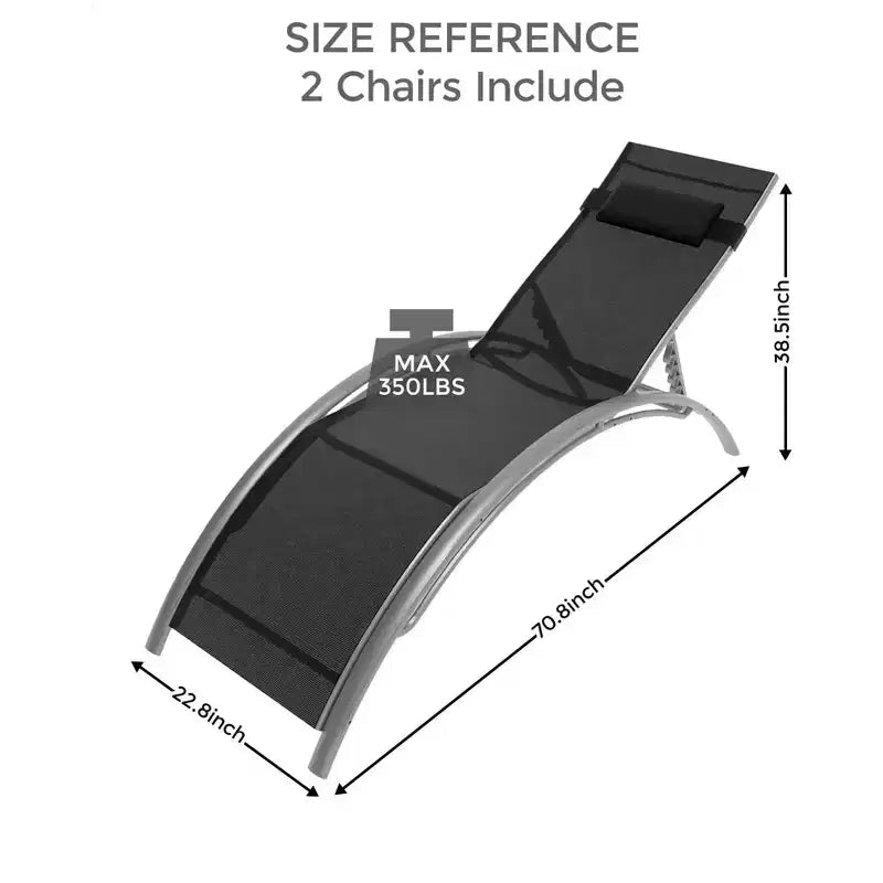 GustoWave 2 chaises longues d'extérieur en aluminium avec dossier réglable – Bains de soleil légers pour piscine, plage et terrasse – Résistantes aux intempéries