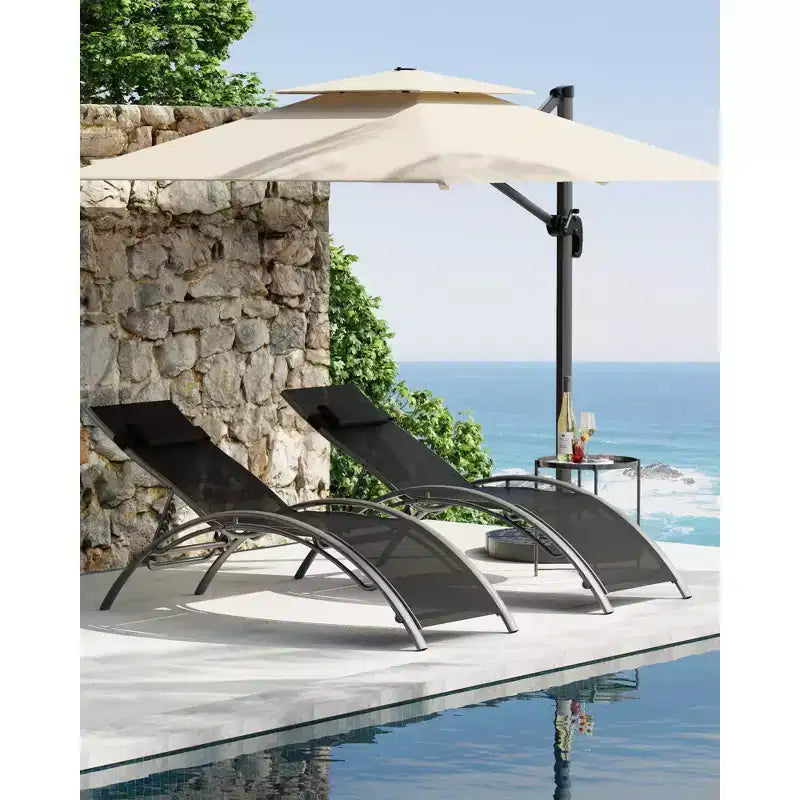 GustoWave 2 chaises longues d'extérieur en aluminium avec dossier réglable – Bains de soleil légers pour piscine, plage et terrasse – Résistantes aux intempéries