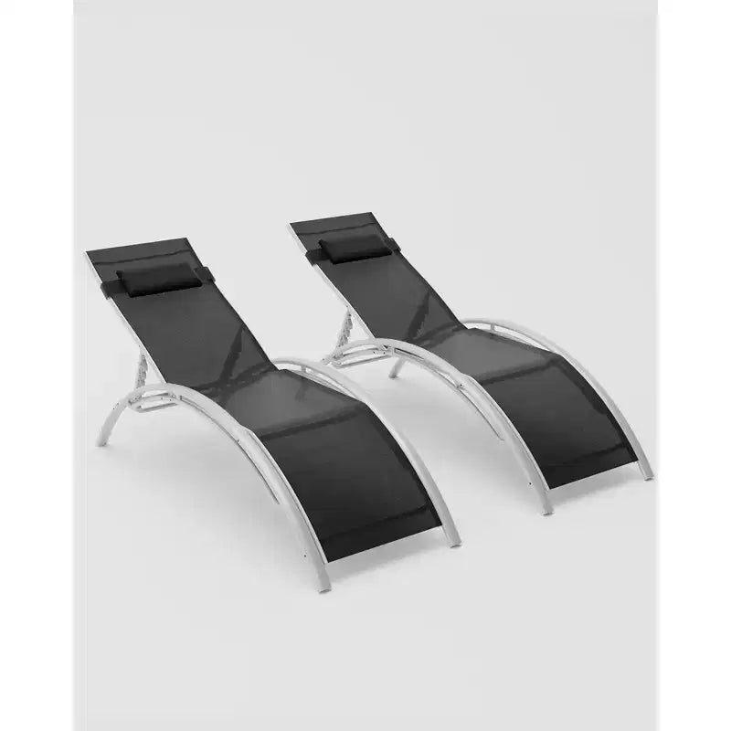 GustoWave 2 chaises longues d'extérieur en aluminium avec dossier réglable – Bains de soleil légers pour piscine, plage et terrasse – Résistantes aux intempéries