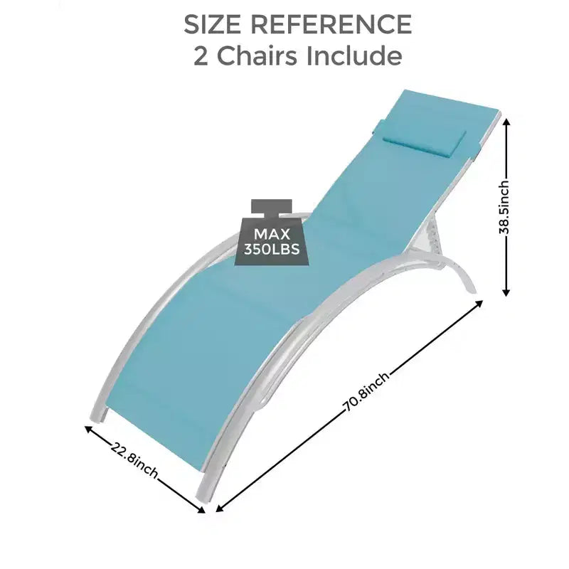 GustoWave 2 chaises longues d'extérieur en aluminium avec dossier réglable – Bains de soleil légers pour piscine, plage et terrasse – Résistantes aux intempéries