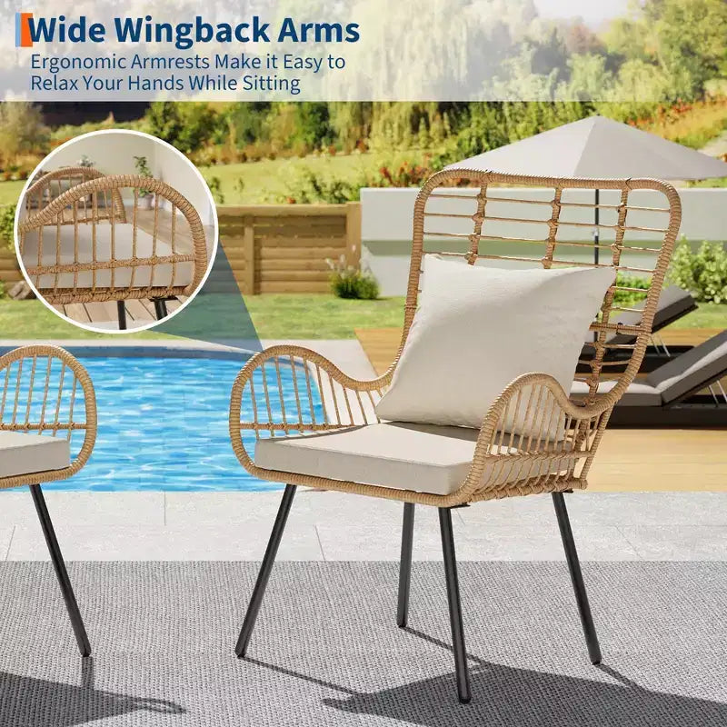 Ensemble de 2 chaises en osier pour patio - Chaises d'extérieur/d'intérieur en rotin bohème avec coussins épais et oreillers, capacité de charge de 150 kg, chaises en osier tout temps