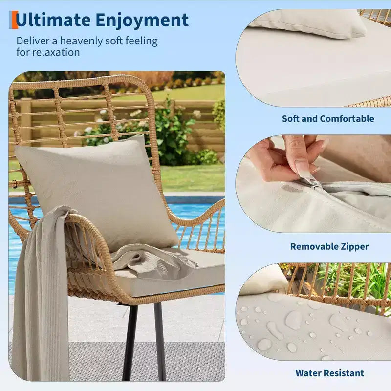 Ensemble de 2 chaises en osier pour patio - Chaises d'extérieur/d'intérieur en rotin bohème avec coussins épais et oreillers, capacité de charge de 150 kg, chaises en osier tout temps