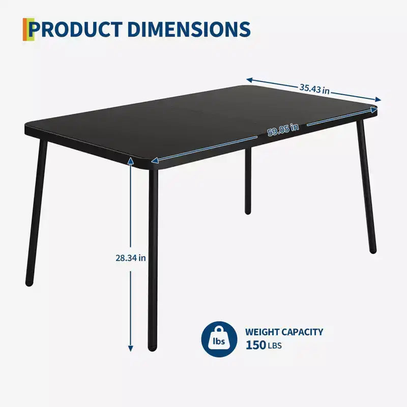 Ensemble de salle à manger d'extérieur TROPOW, table en métal noir 150x90cm avec plateau en verre trempé et 6 chaises en osier, ensemble table et chaises de patio avec coussins gris