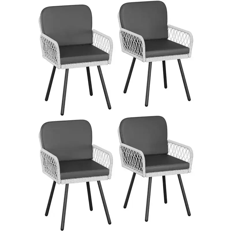 Ensemble de salle à manger d'extérieur TROPOW, table en métal noir 150x90cm avec plateau en verre trempé et 6 chaises en osier, ensemble table et chaises de patio avec coussins gris