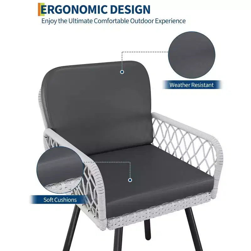 Ensemble de salle à manger d'extérieur TROPOW, table en métal noir 150x90cm avec plateau en verre trempé et 6 chaises en osier, ensemble table et chaises de patio avec coussins gris