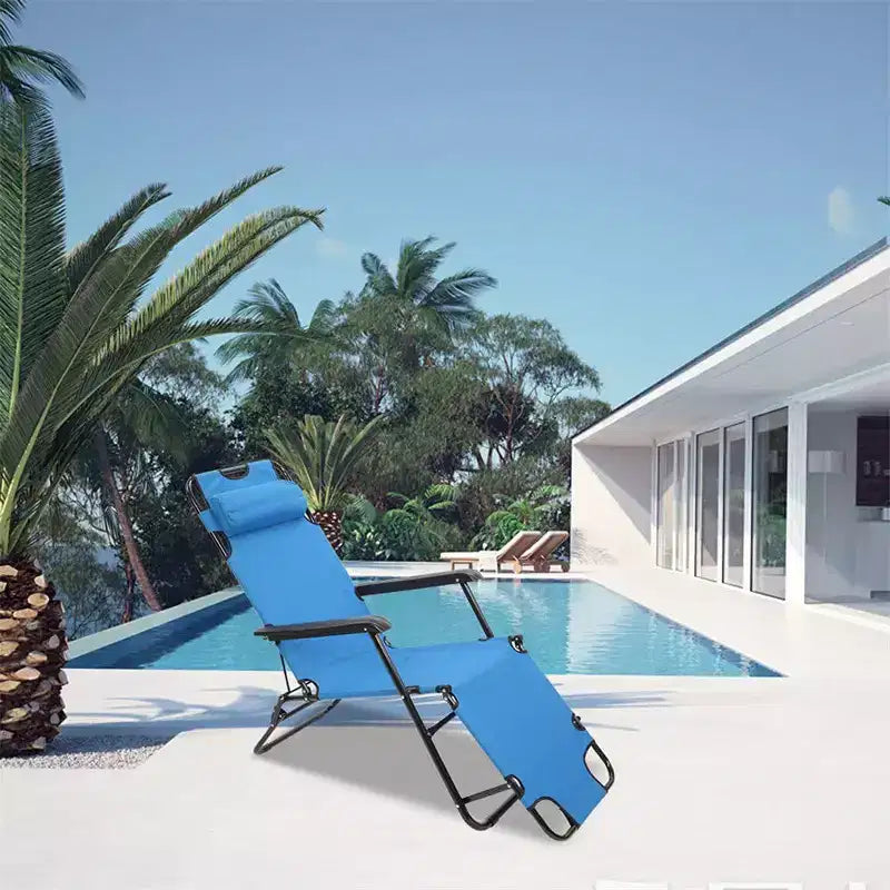 Chaise longue pliante haut de gamme - Bains de soleil de luxe 8 positions réglable avec appui-tête rembourré, léger et portable