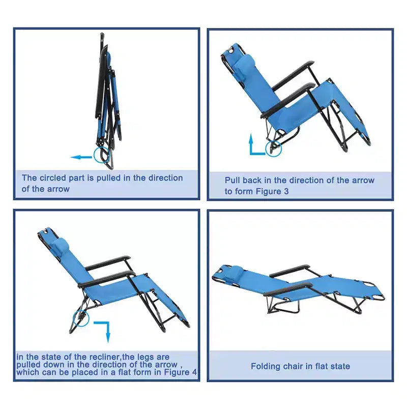 Chaise longue pliante haut de gamme - Bains de soleil de luxe 8 positions réglable avec appui-tête rembourré, léger et portable