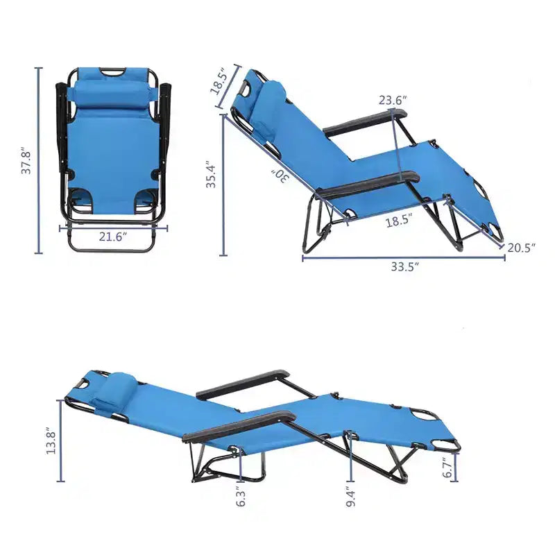 Chaise longue pliante haut de gamme - Bains de soleil de luxe 8 positions réglable avec appui-tête rembourré, léger et portable