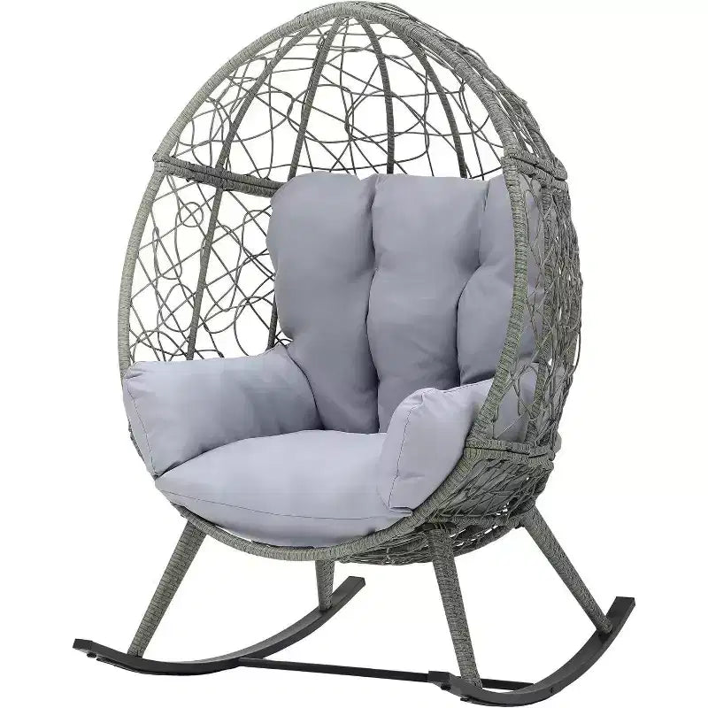 Fauteuil à bascule d'extérieur en osier en forme d'œuf avec coussins, capacité de 113 kg